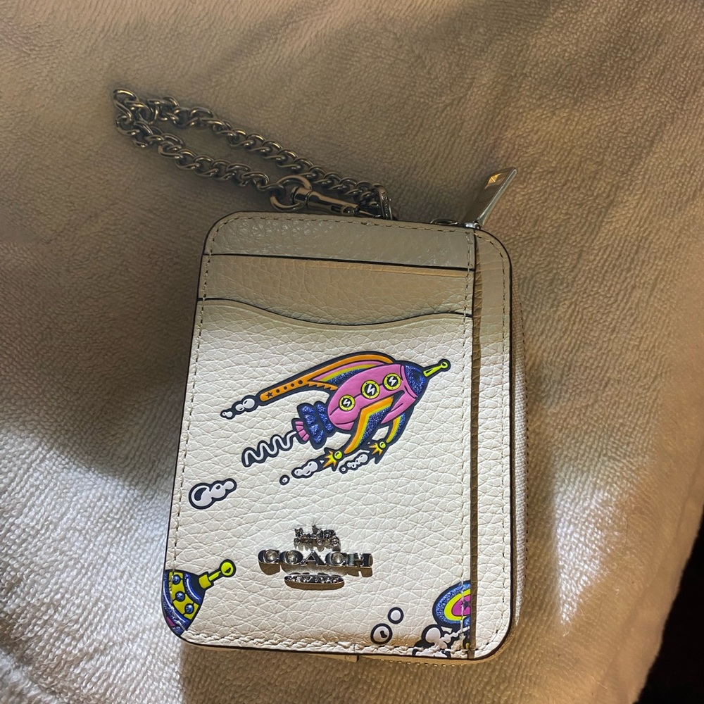Coach Cosmic Coach Zip Card Case With Rocket Print nwt in packaging